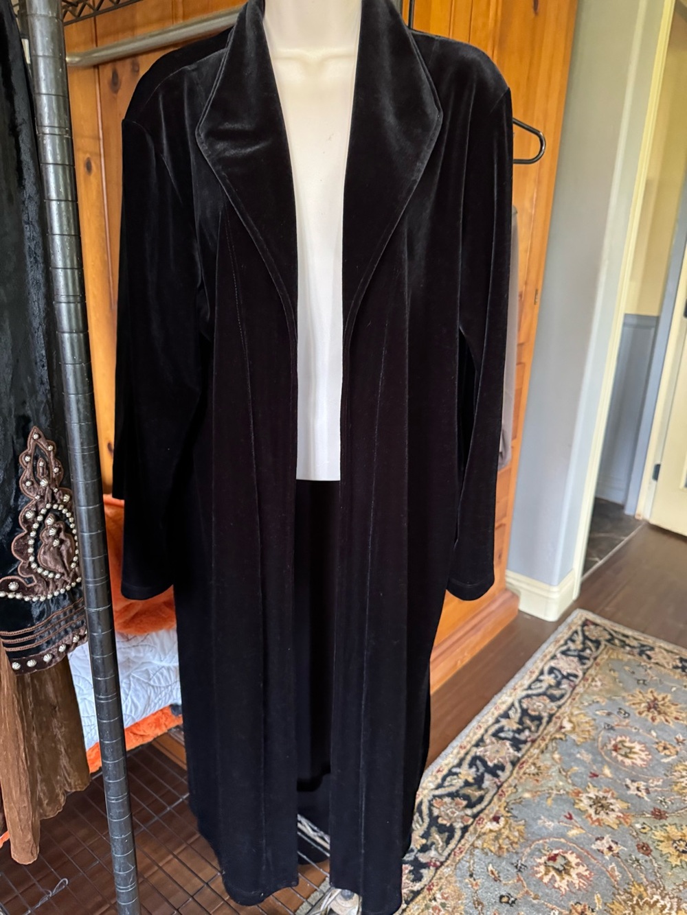 Black Velvet Long Opera Coat Jacket - Women